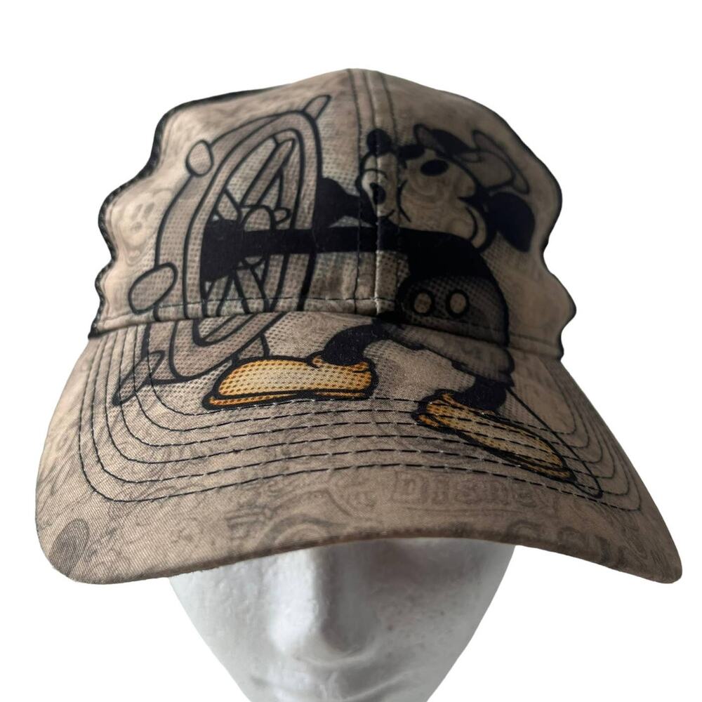 Vtg Disney World Steamboat Willie Mickey Mouse Strapback Hat Cap Adj Nautical